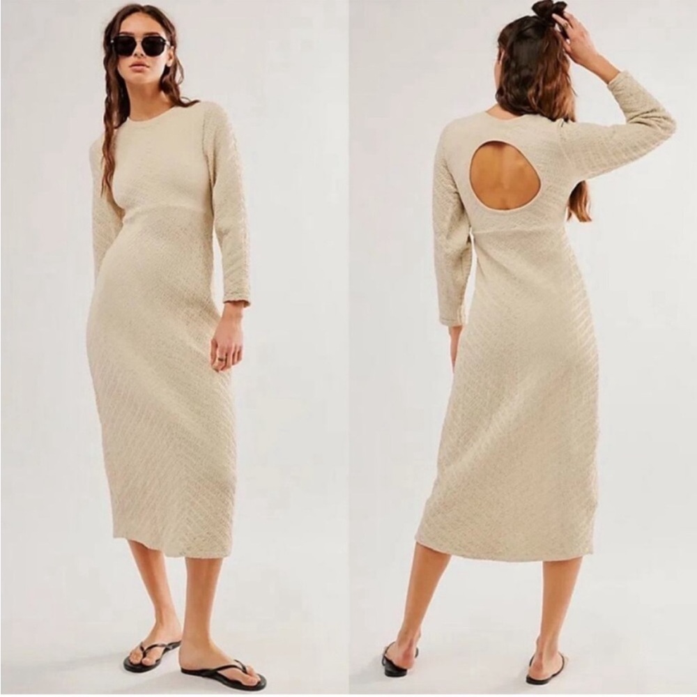 Free People Gabby seamless Stretch Midi Dress $148 NWOT Women’s M/L Ecru